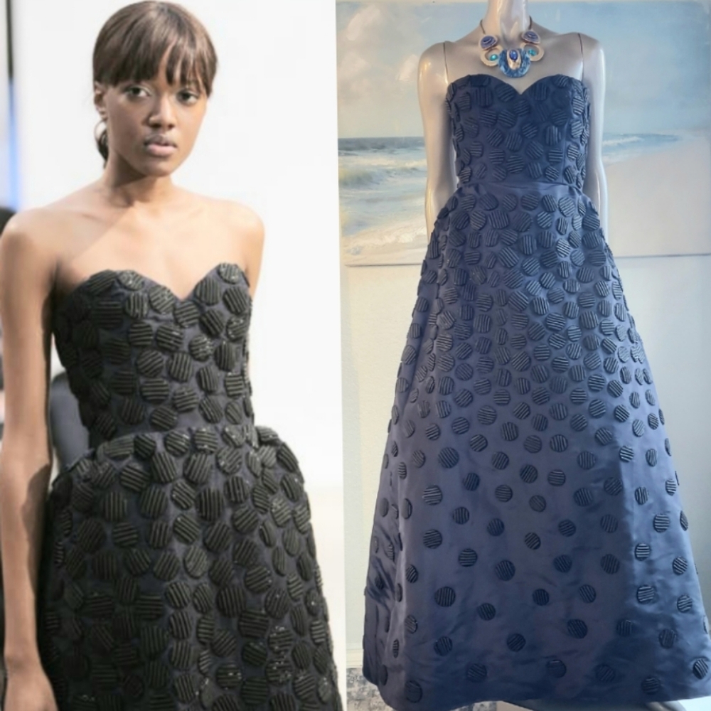 $8,000 OSCAR DE LA RENTA SILK BLUE EXCLUS BEAD EMBROID RUNWAY GOWN US 8 - Picture 2 of 16